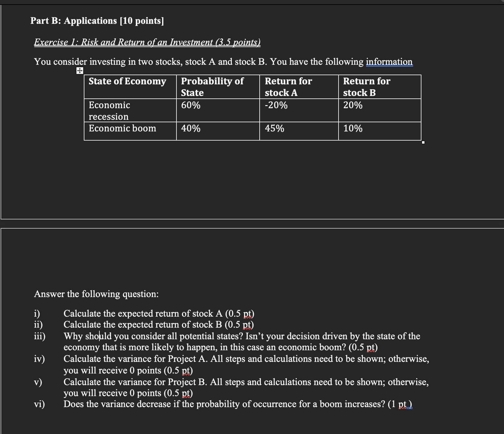  Part B: Applications [10 points] Exercise 1: Risk and Return of