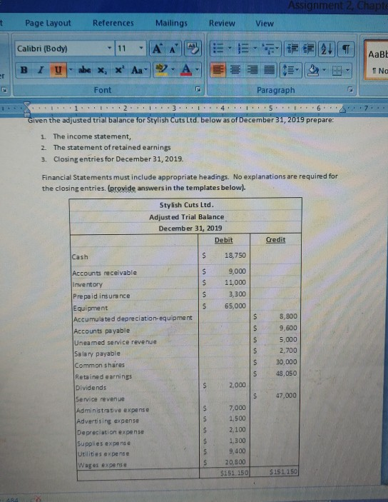 Assignment 2, Chapte + Page Layout References Mailings Review View Calibri