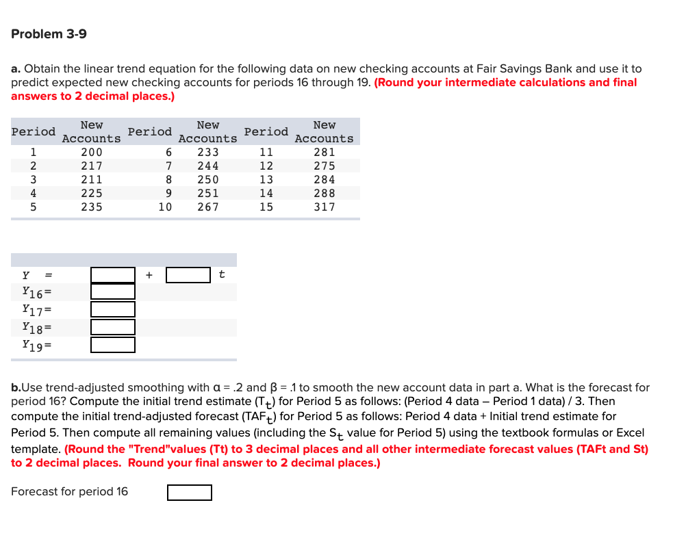  Problem 3-9 a. Obtain the linear trend equation for the following