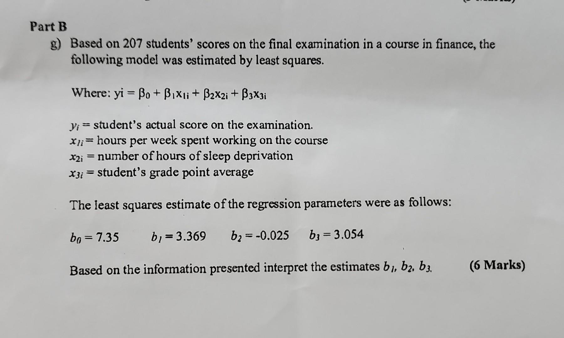  question 4 part B Part B g) Based on 207 students'