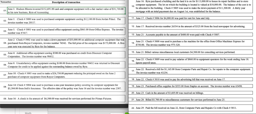 i need help with these transactions please June 16: Byte purchased a