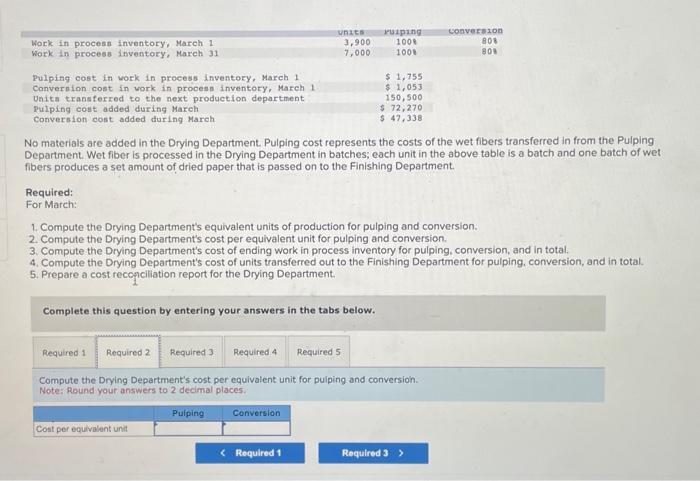 Department. Pulping cost represents the costs of the wet fibers transferred in