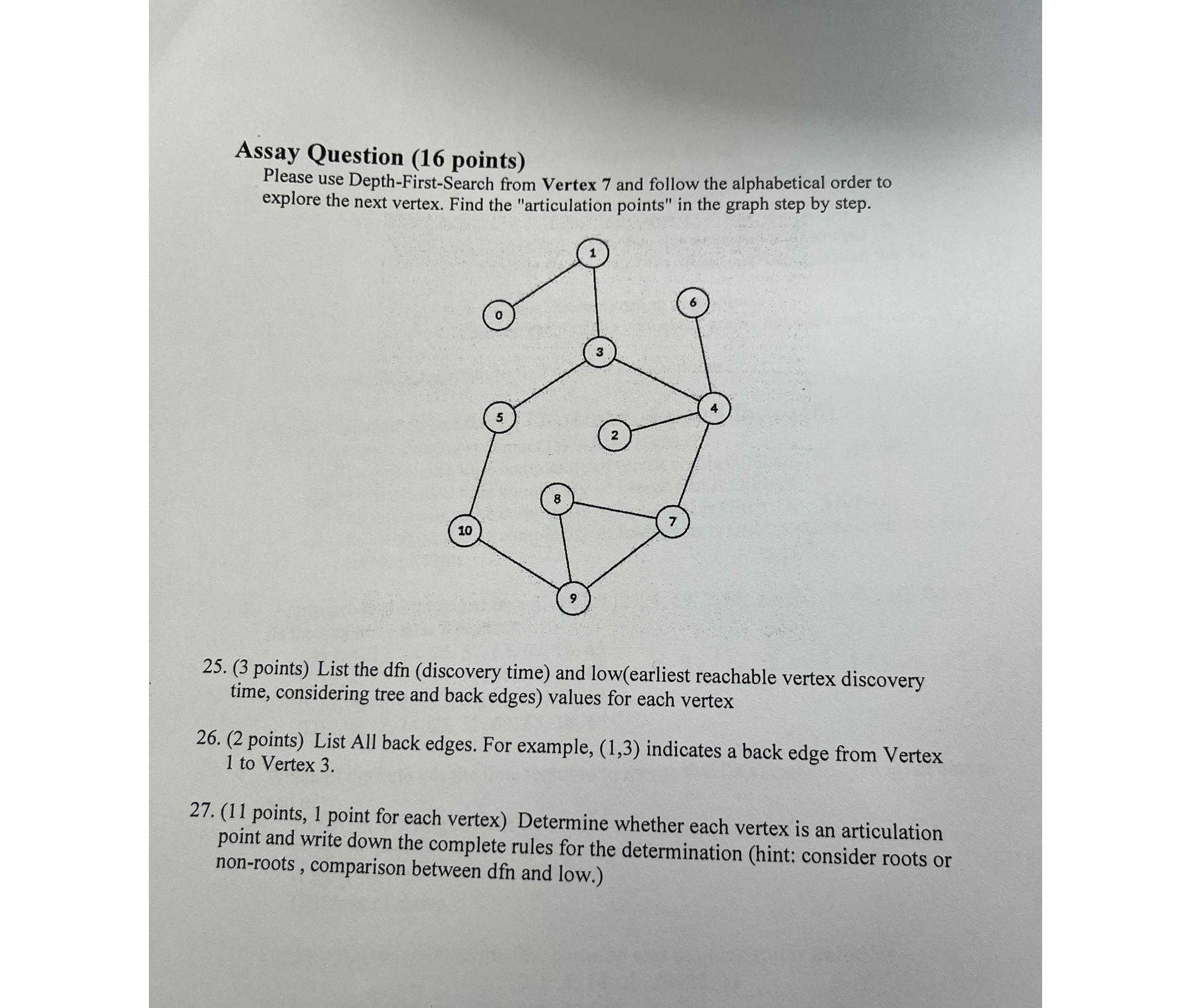  Need help on depth first search thank you. 