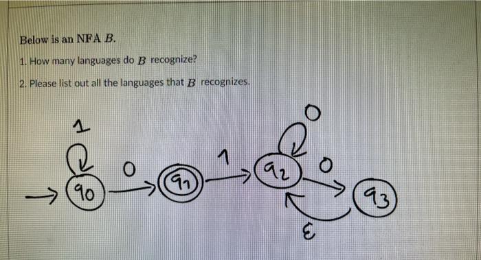  Below is an NFA B. 1. How many languages do B