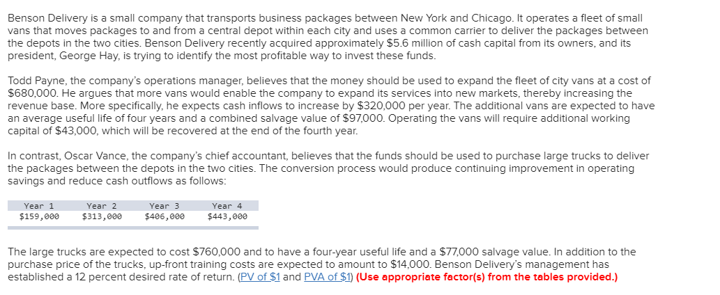 I need help in this question. Please answer 100% correctly Benson Delivery