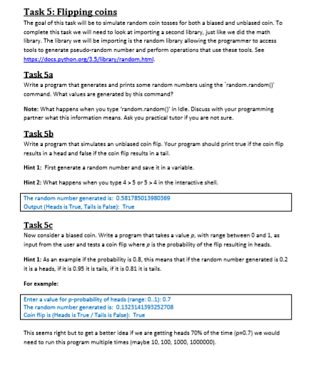  Use python for this programming task, thank you Task 5. Flipping