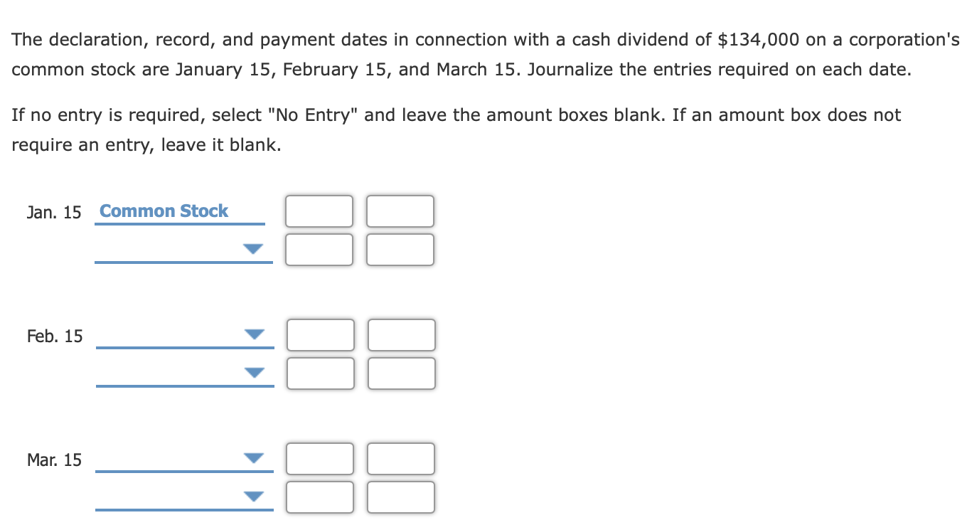 The declaration, record, and payment dates in connection with a cash