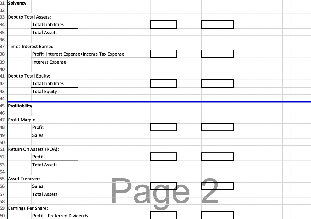 please help! if possible please include excel cell formulas Solvency Debt to