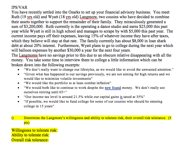 Question is highlighted below IPS/VAR You have recently settled into the Ozarks