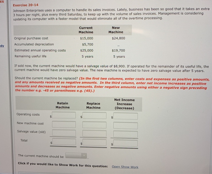 ES Exercise 20-14 Johnson Enterprises uses a computer to handle its