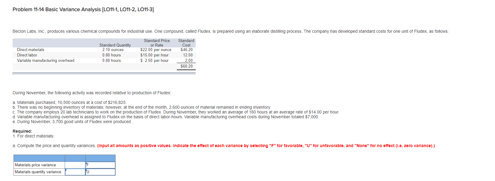  Problem 11-14 Basic Variance Analysis [LO11-1, LO11-2, LO11-3] Becton Labs, Inc.,