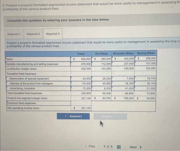common fixed expense? 3. Prepare a properly formatted segmented income statement that