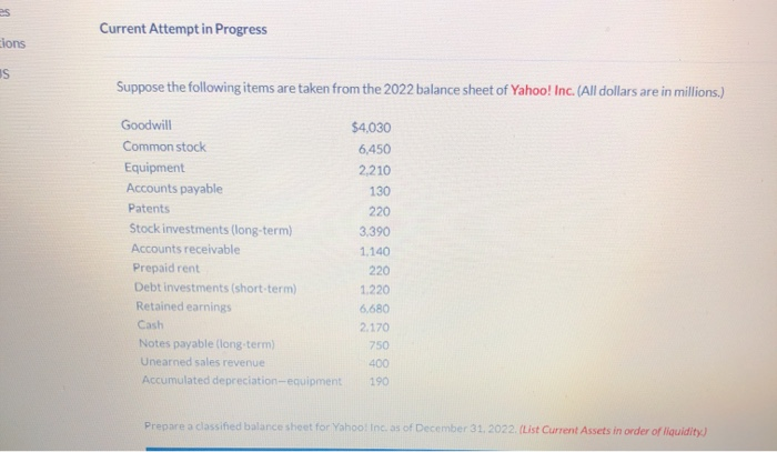  Current Attempt in Progress ions Suppose the following items are taken