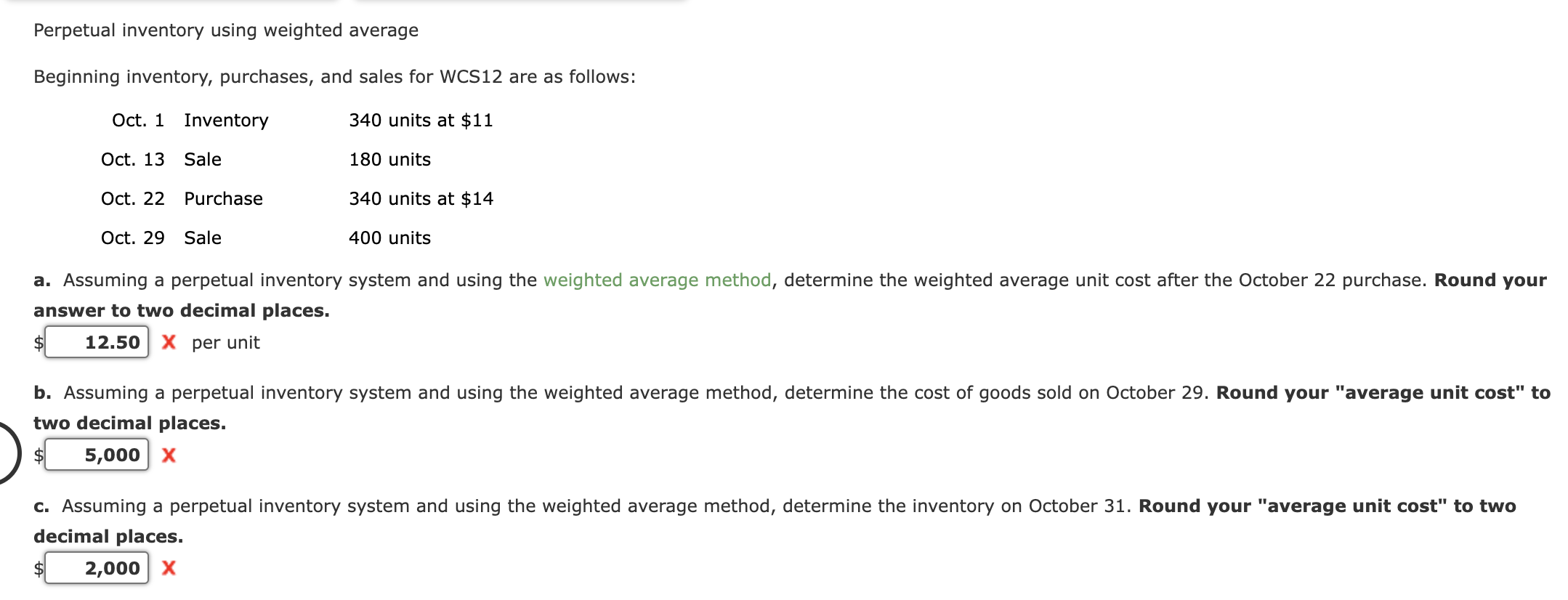 the weighted average method, determine the weighted average unit cost after the