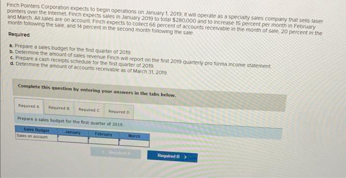  Finch Pointers Corporation expects to begin operations on January 1, 2019;