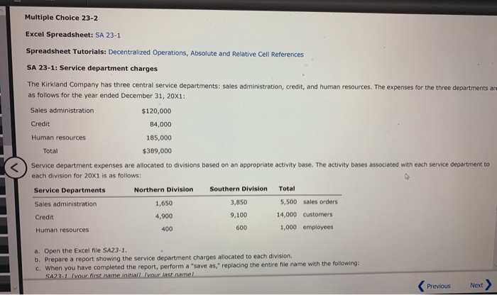  I have no idea what to do Multiple Choice 23-2 Excel
