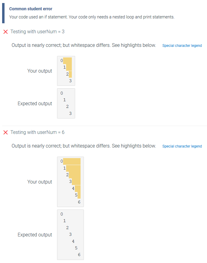 not having the space after the number in each line. Print numbers