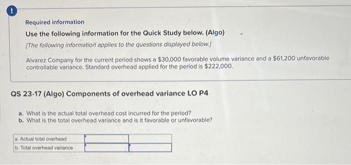  Required information Use the following information for the Quick Study below.