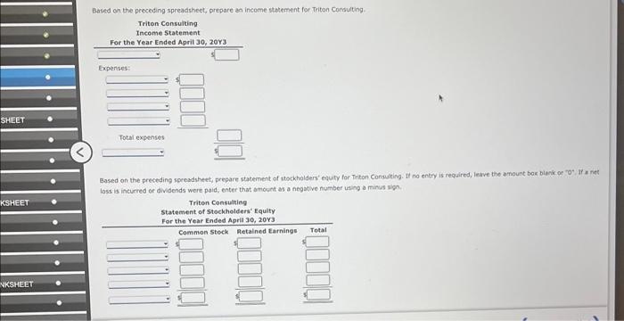  Based on the preceding spreadsheet, prepare an income statement for Triton