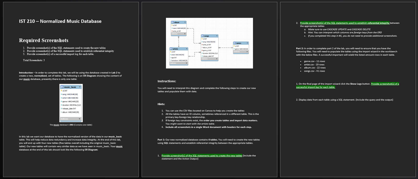  I just need the code for each part and where it