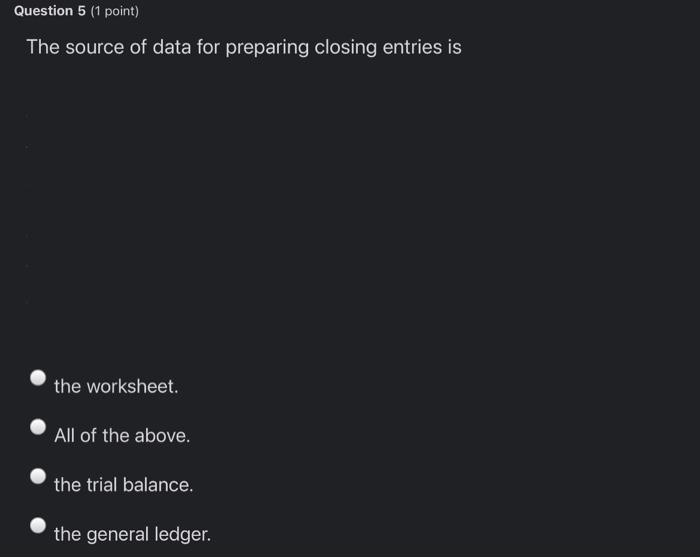 Question 3 (1 point) The accountant did not prepare an entry to