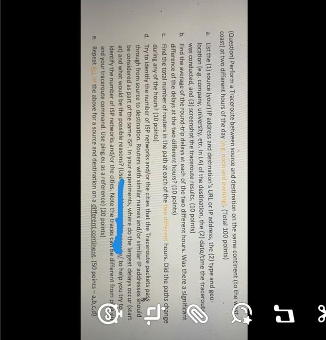  (Question) Perform a Traceroute between source and destination on the same