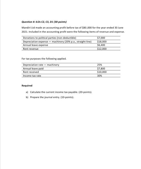  Question 4: ILOS C2, C3, D1 (30-points) Mandiri Ltd made an