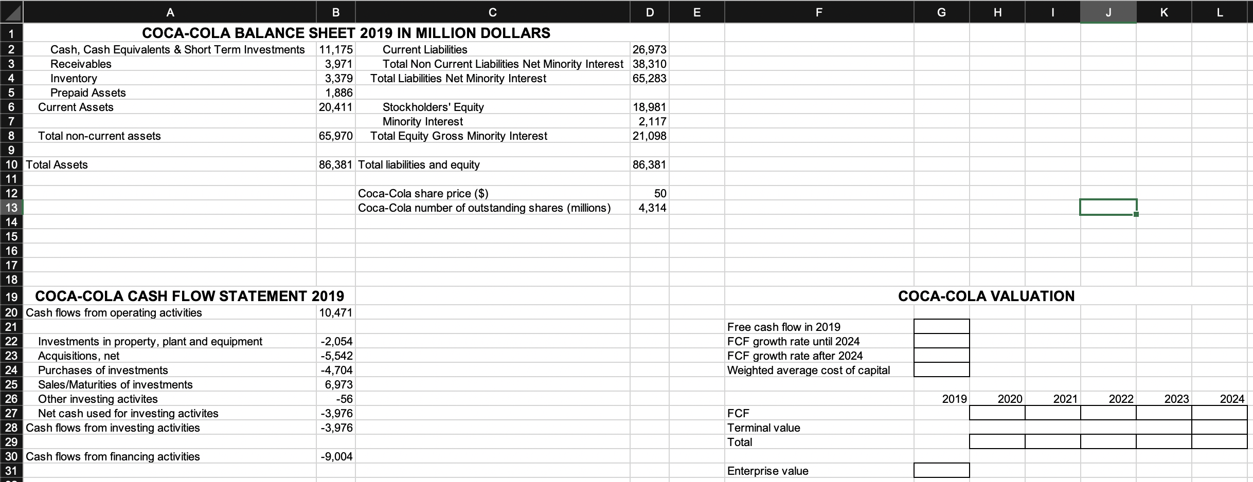 Go to sheet assignment1 in the Chapter 2 Excel file. Compute the