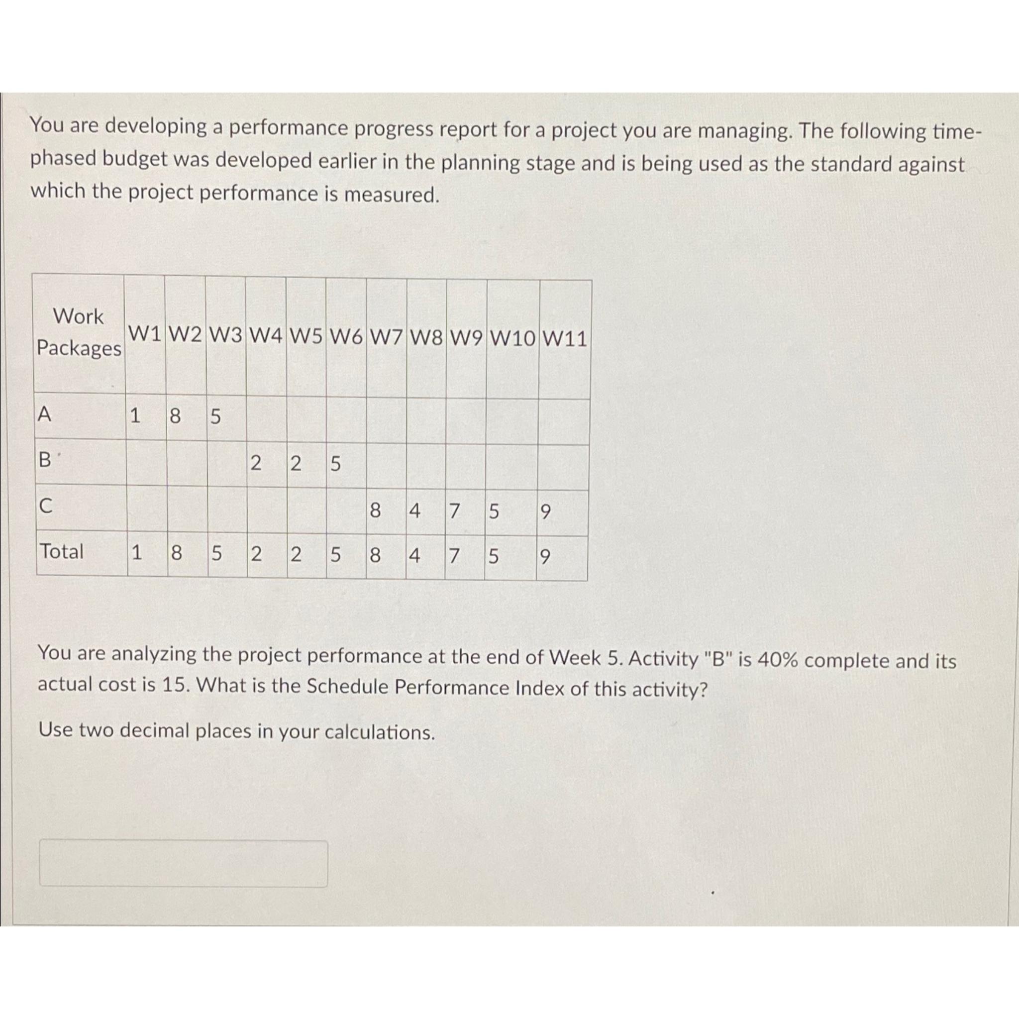  You are developing a performance progress report for a project you
