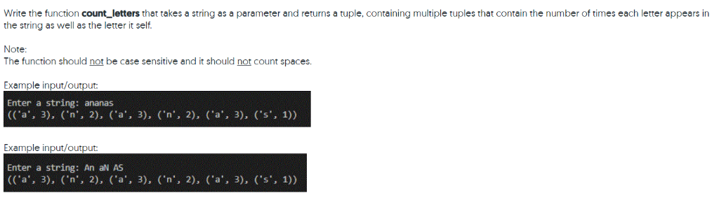  Write the function count letters that takes a string as a