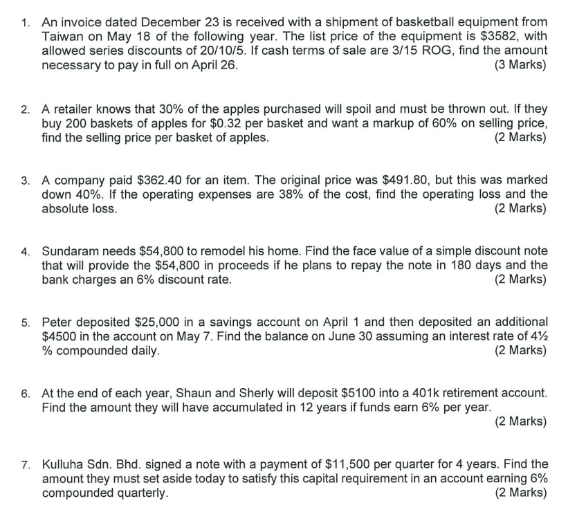 1. An invoice dated December 23 is received with a shipment