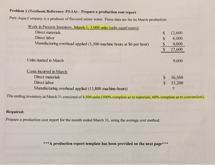  Problem 2 (Textbook Reference: P3-1A)- Prepare a production cost report Pure