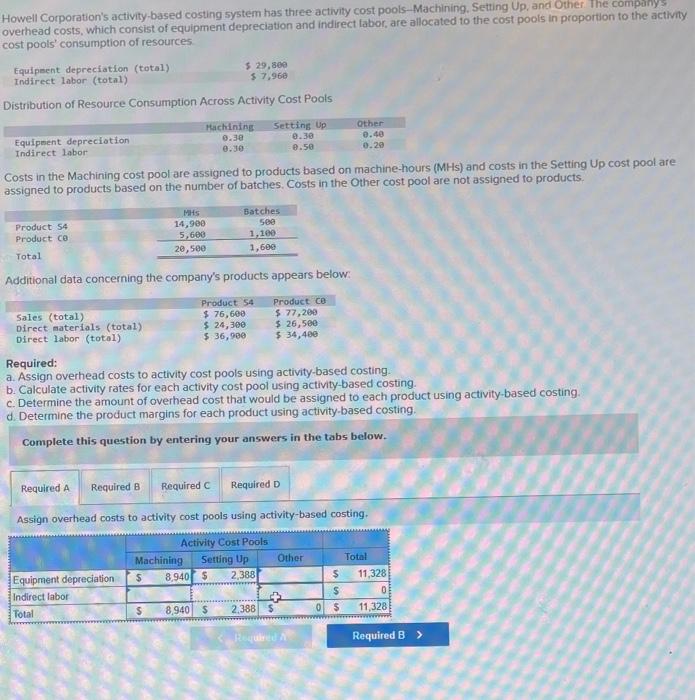  Howell Corporation's activity-based costing system has three activity cost pools-Machining. Setting