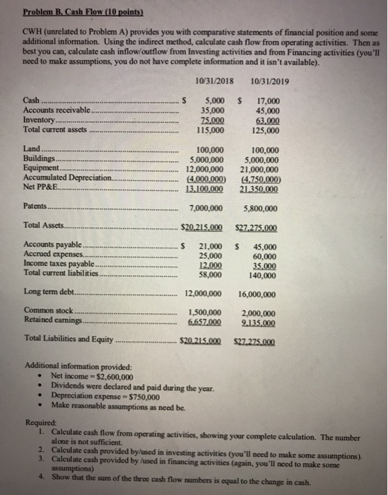  Problem B. Cash Flow (10 points) CWH (unrelated to Problem A)