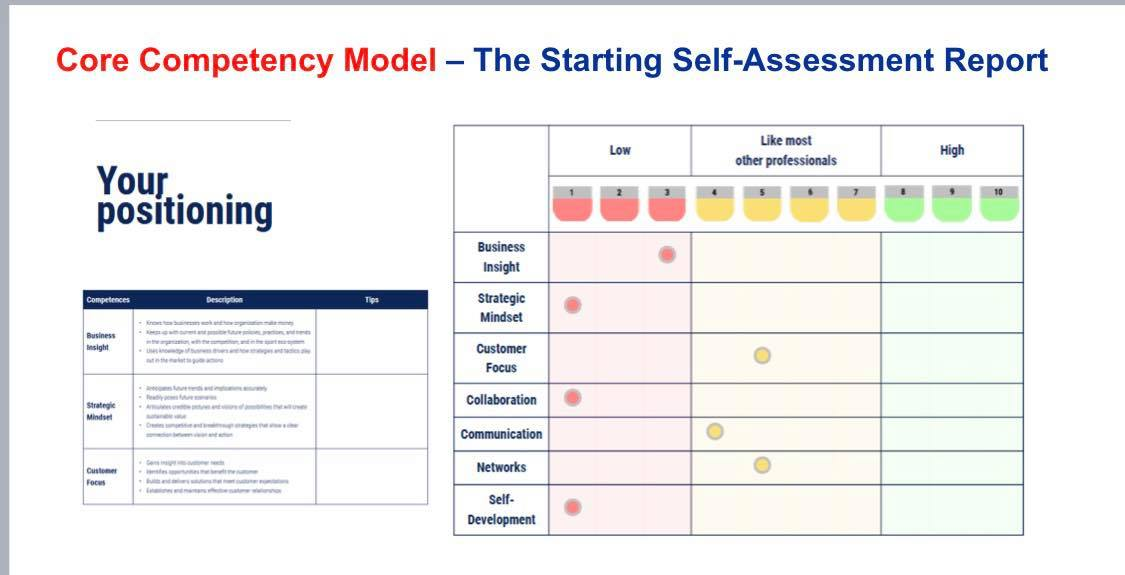  Core Competency Model - The Starting Self-Assessment Report Low Like most