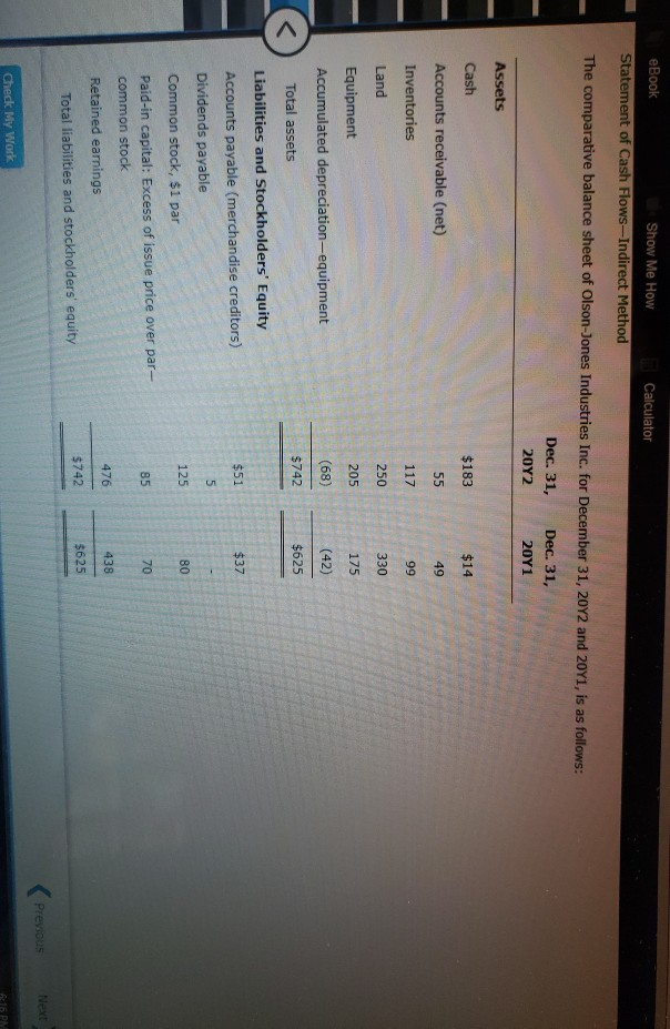  eBook Statement of Cash Flows-Indirect Method The comparative balance sheet of