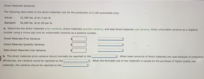  Direct Materials Variances The following data relate to the direct materials