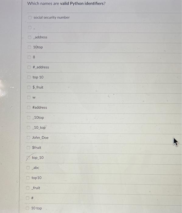 answer plz Which names are valid Python identifiers? social security number