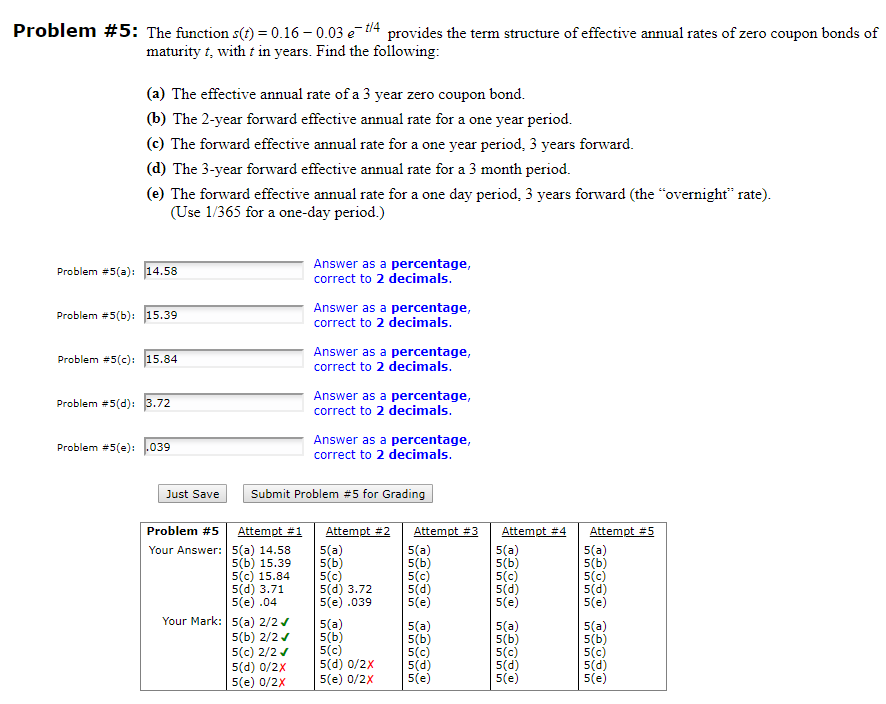  Problem #5 : The function s()-0 16-0.03 e-t/4 provides the term