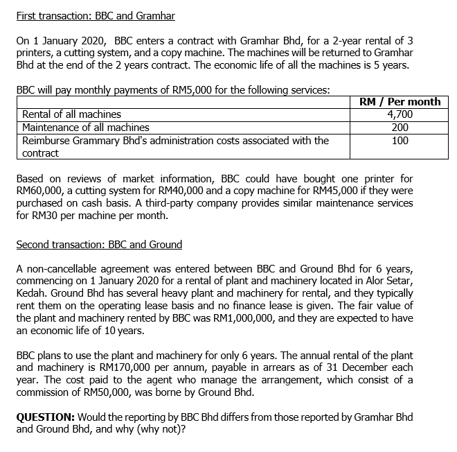 PLEASE EXPLAIN FULLY THE ANSWER FOR THE QUESTION First transaction: BBC and