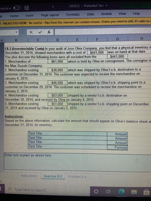 exercise 8-2 exercise 8-4 CHC 3) - Protected view sutoSave O Data