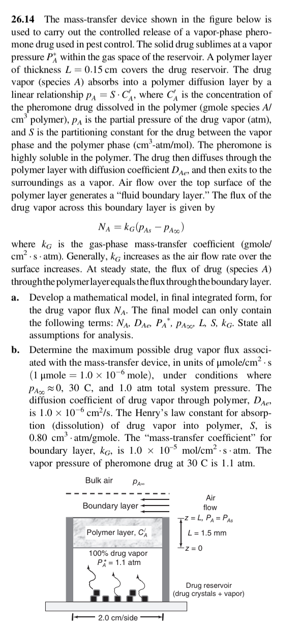  26.14 The mass-transfer device shown in the figure below is used