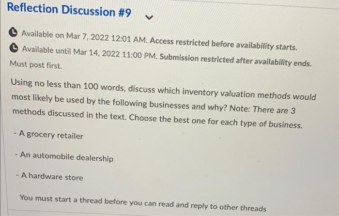  Reflection Discussion #9 V Available on Mar 7, 2022 12:01 AM.