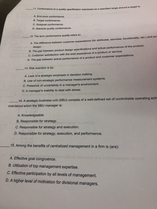  11. Conformance to a quality specification expressed as a specified range