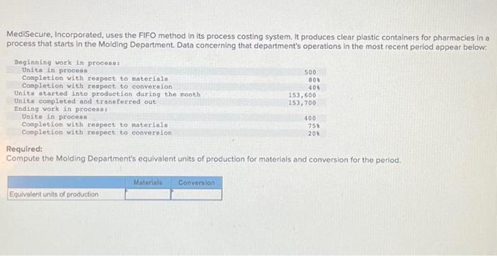 first processing department in a company that uses the FIFO method in