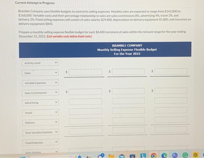  Current Attempt in Progress Bramble Company uses flexible budgets to control