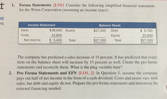 #1 and #2 + 1. Forma Statements [LO1] Consider the following simplified