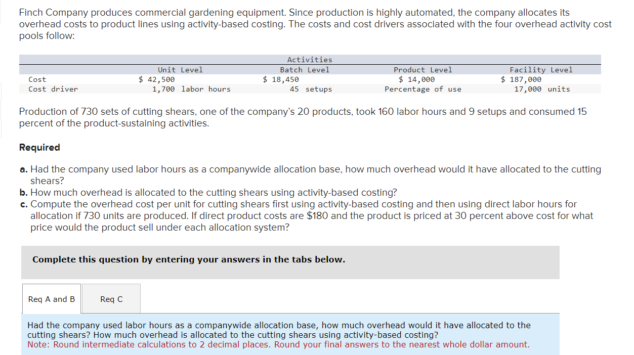 please make sure to answer part C the whole graph Finch Company