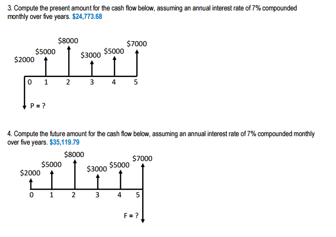 3. Compute the present amount for the cash flow below, assuming an
