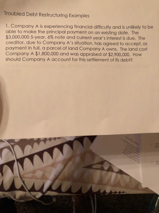  Troubled Debt Restructuring Examples 1. Company A is experiencing financial difficulty
